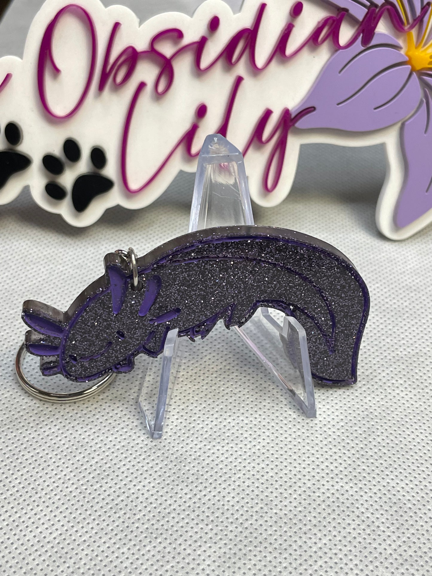 Purple/Black Axolotl Keychain