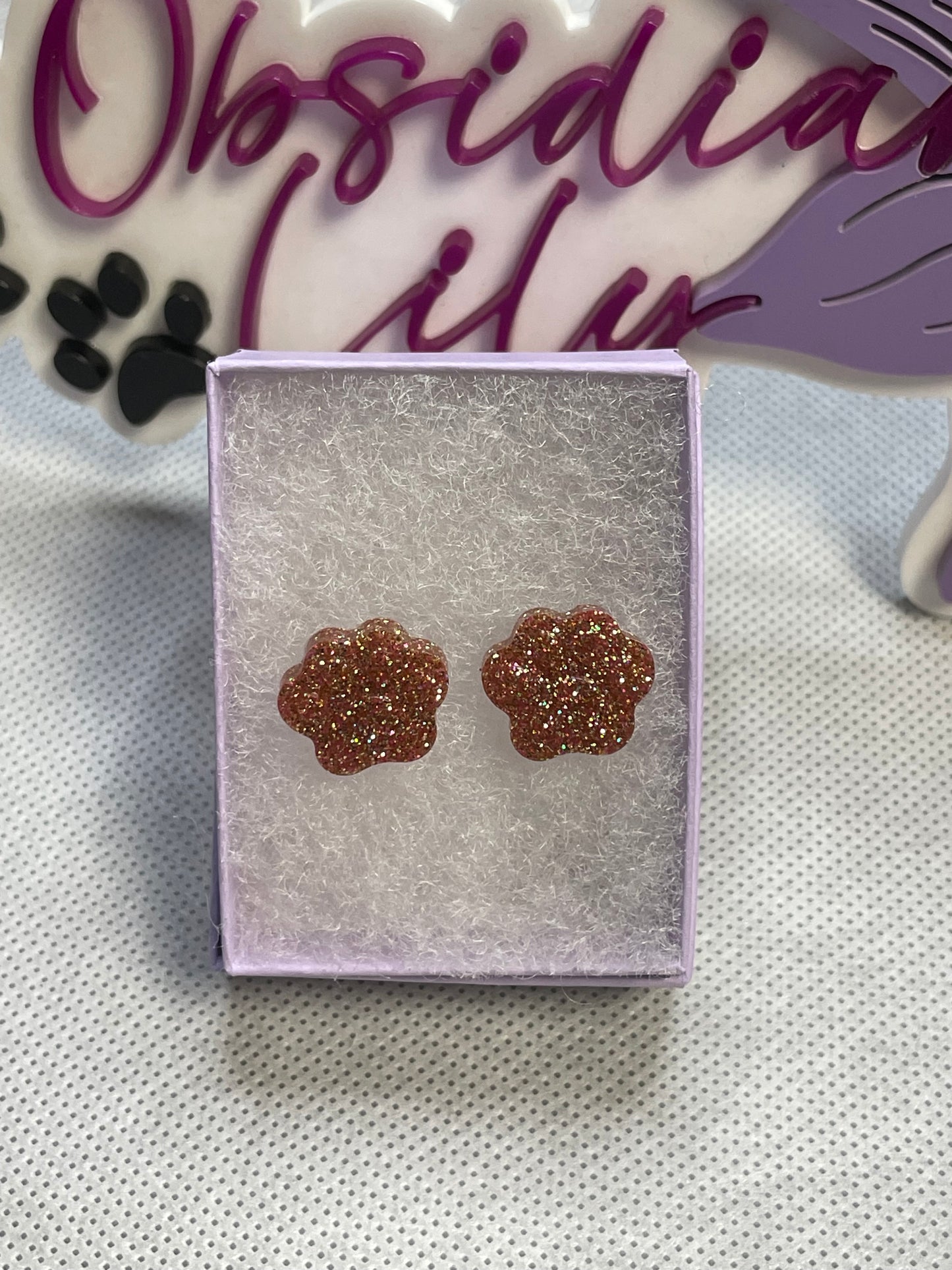 Rose Gold/Pink Paw Print Studs