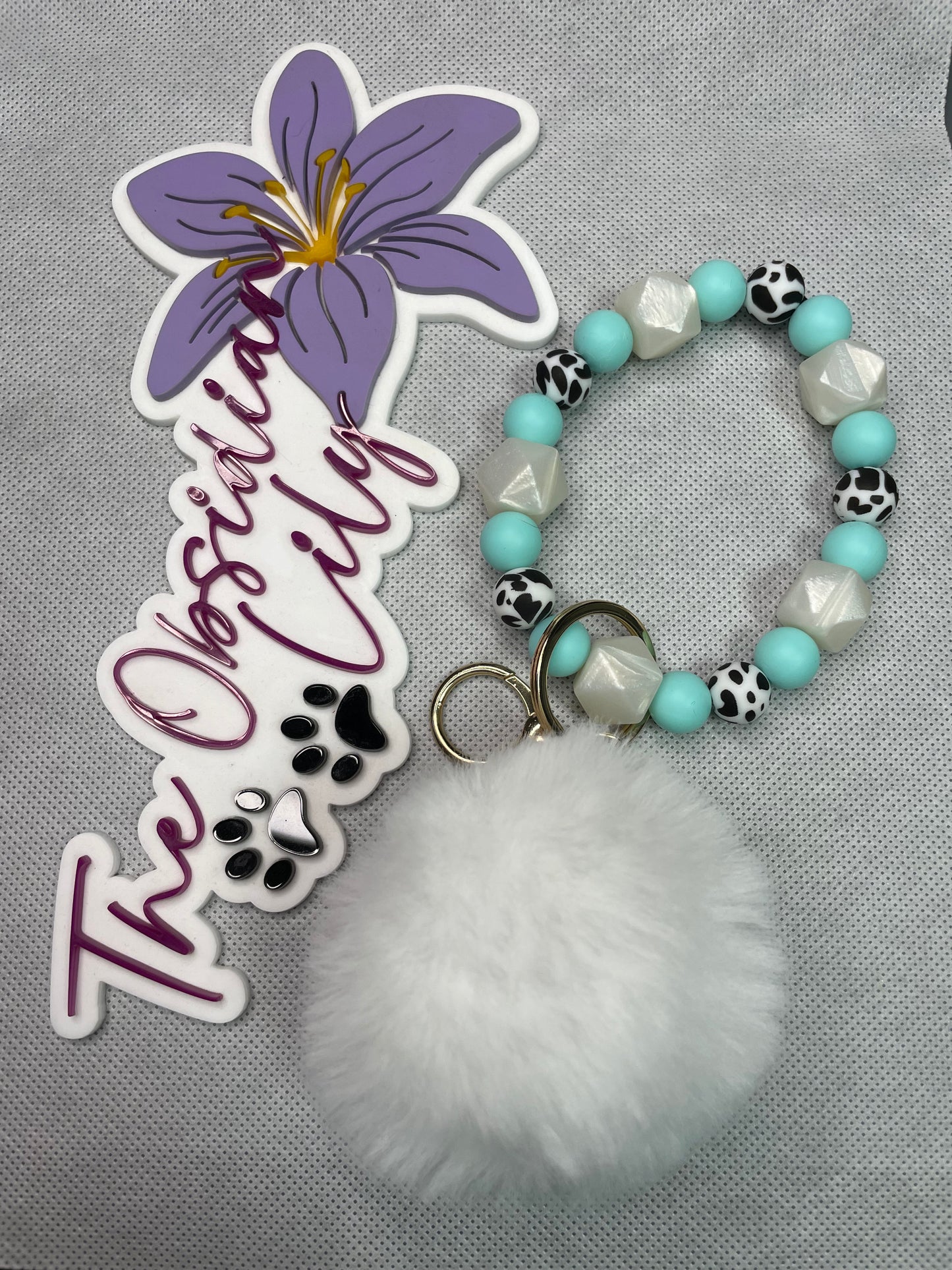 Pearl/Cow/Light Blue Wristlet
