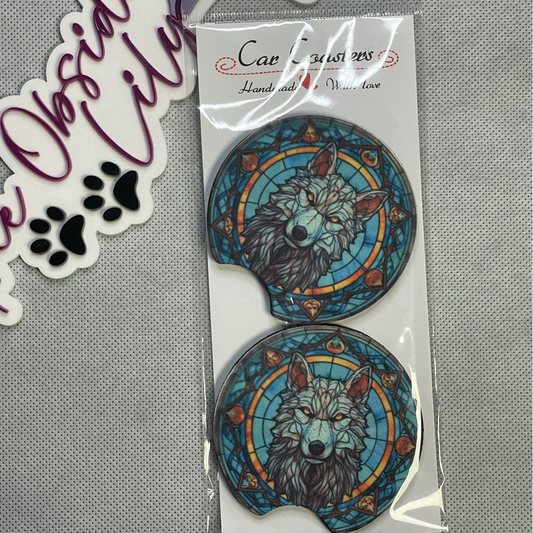 Wolf Neoprene Car Coasters