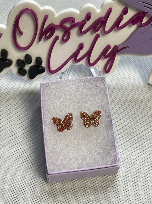 Rose Gold/Pink Butterfly Studs