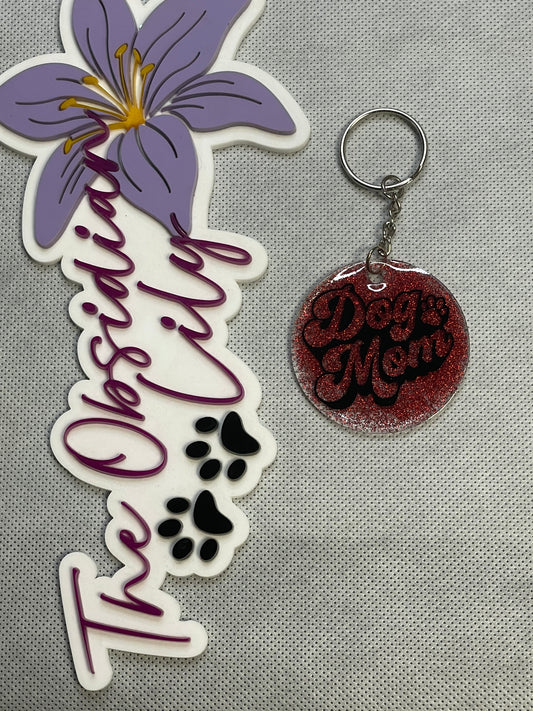 Red Dog Mom Bubble Keychain
