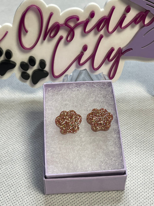 Rose Gold/Pink Paw Print Studs