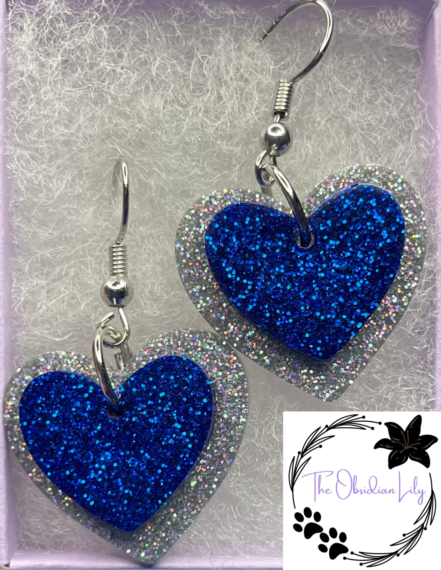 Admiral Blue/Silver Haze Heart Dangles