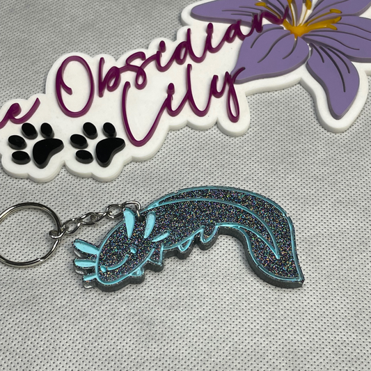 Gunmetal/Blue Axolotl Keychain