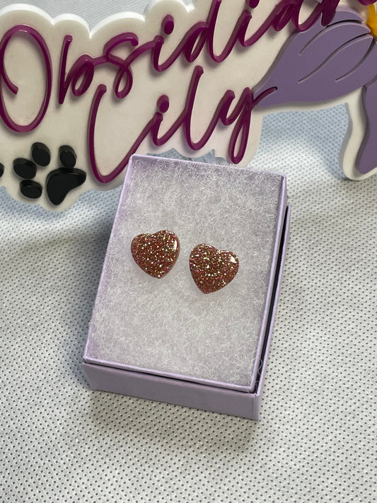Rose Gold/Pink Heart Studs