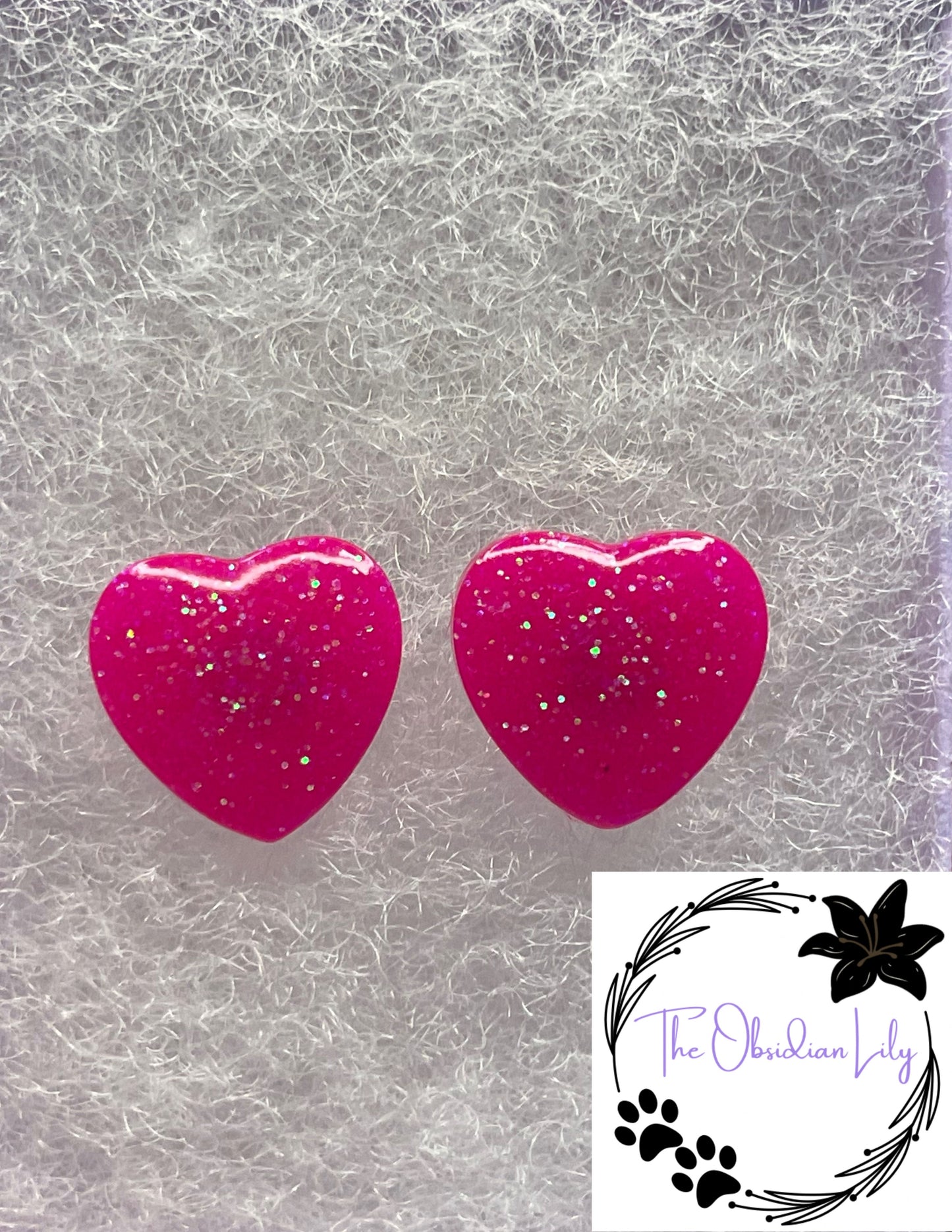 Flamingo Pink Heart Studs (GLOW-IN-THE-DARK)