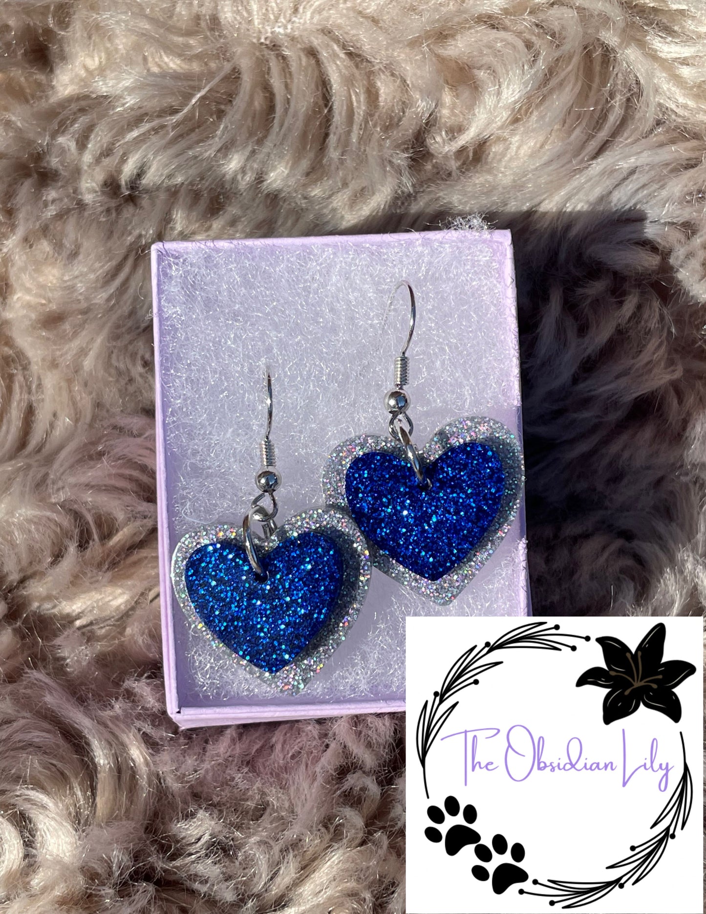 Admiral Blue/Silver Haze Heart Dangles