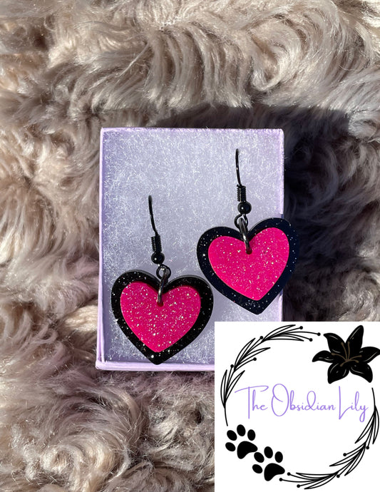 Moonless Night/Flamingo Pink Heart Dangles