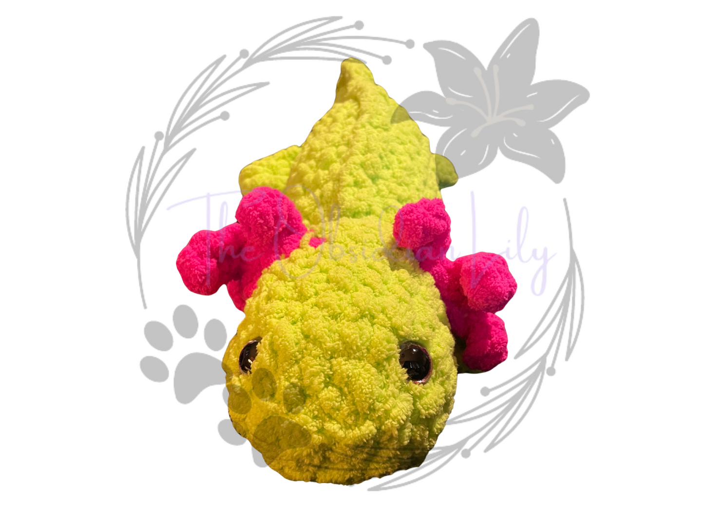 Lime Green / Hot Pink Axolotl Plushie