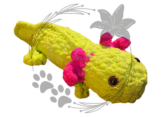 Lime Green / Hot Pink Axolotl Plushie