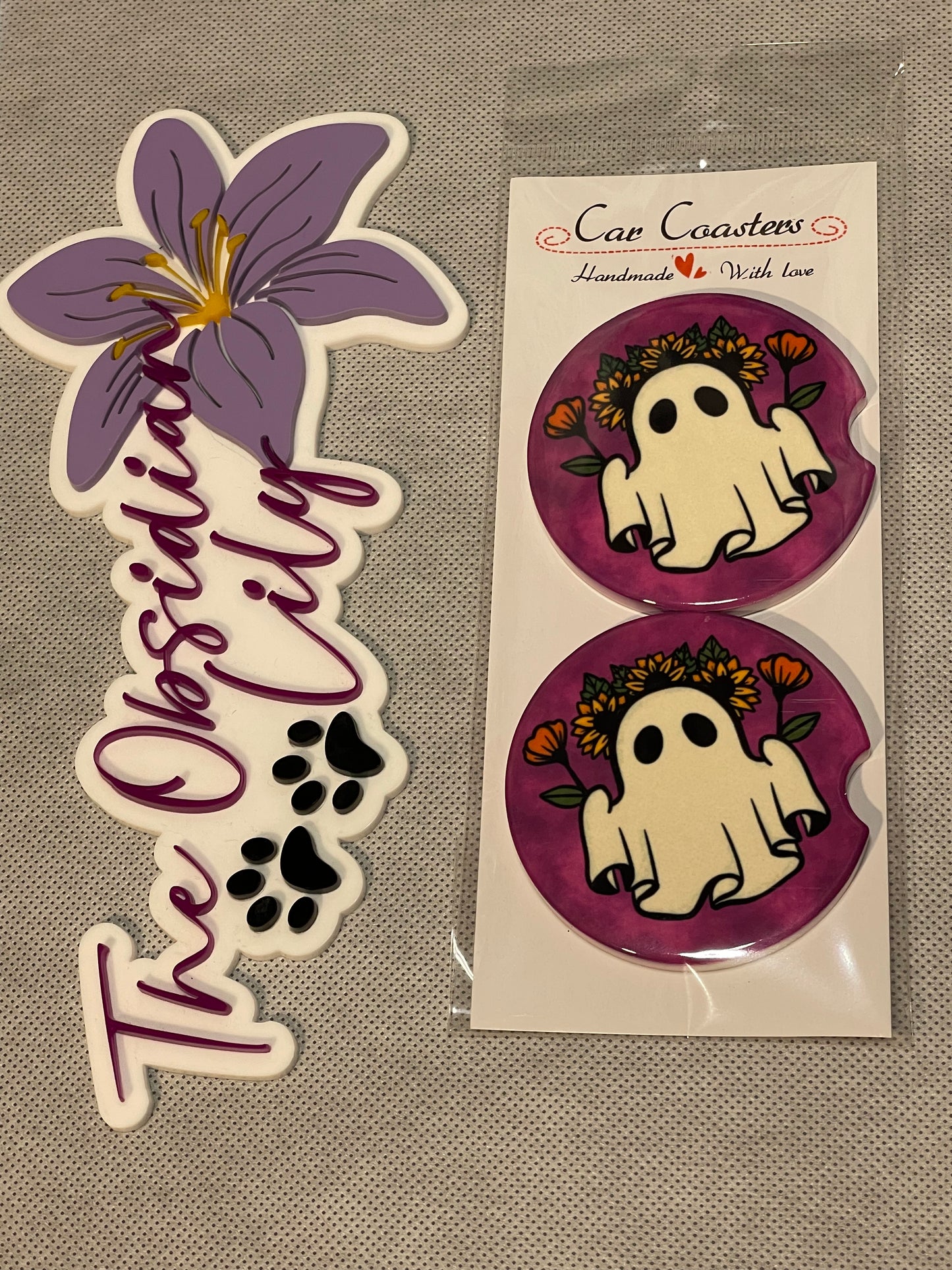 Floral Ghosts Car Coasters - Pack of 2