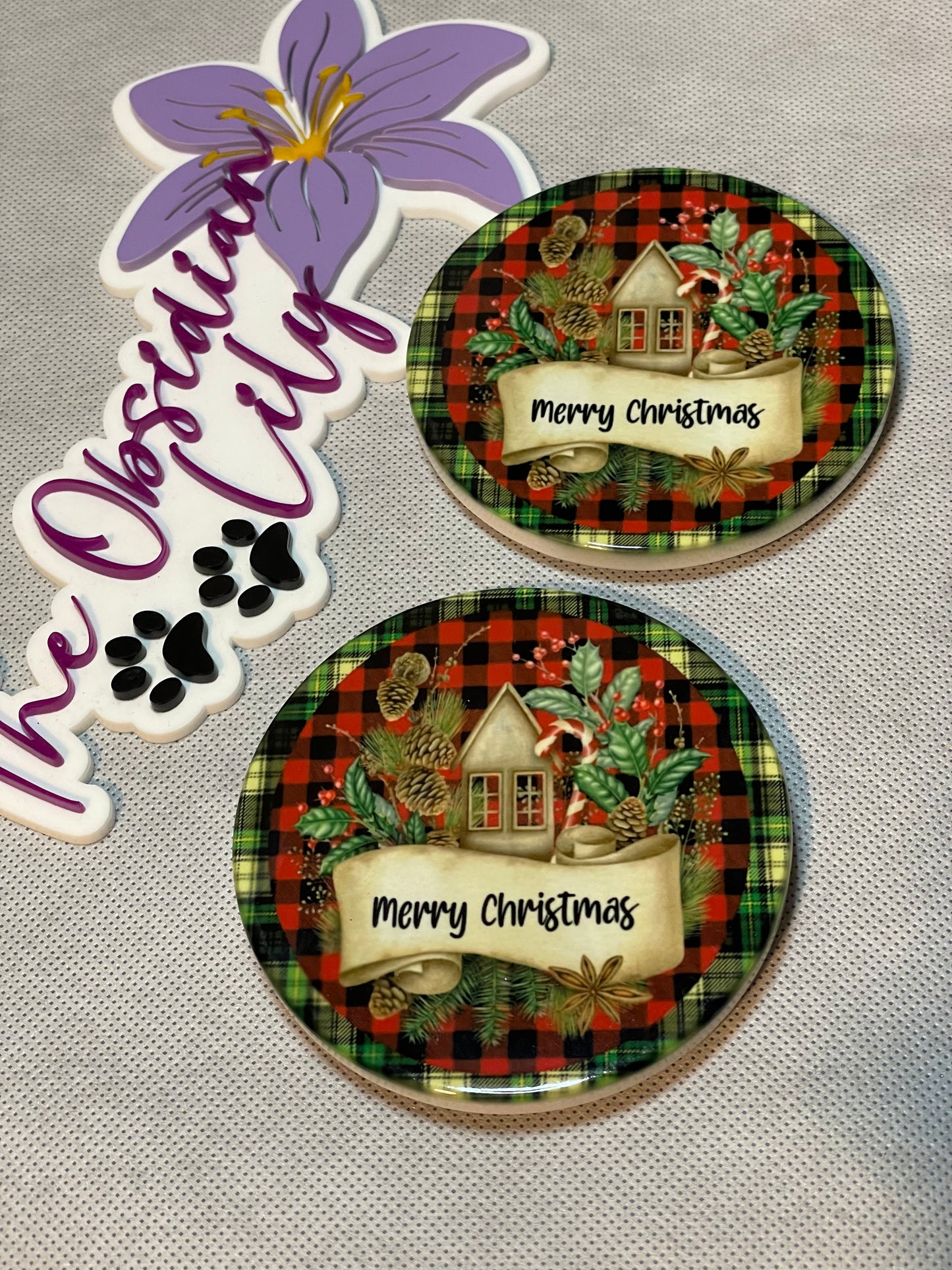 Merry Christmas Home Coasters - Plaid