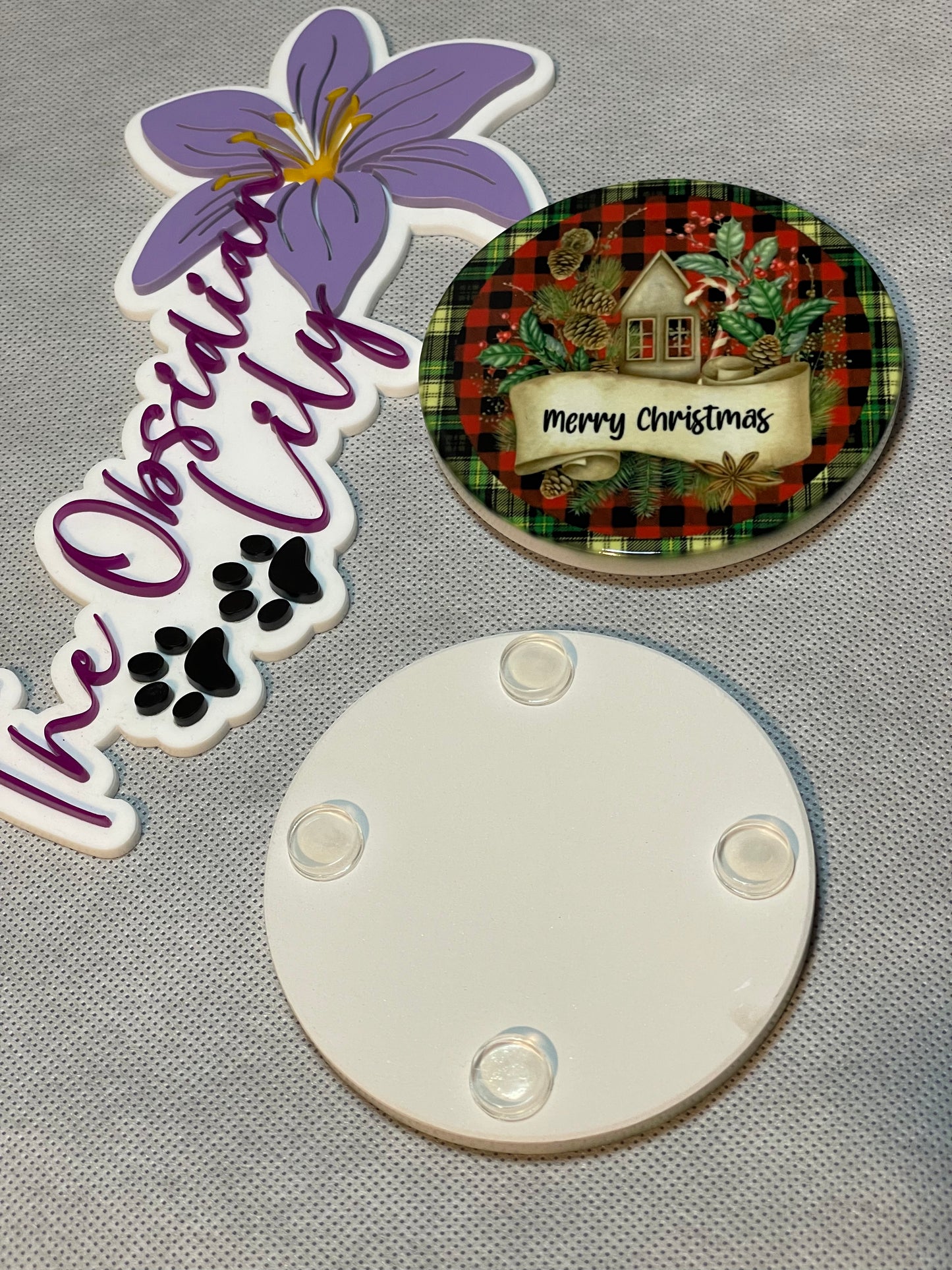 Merry Christmas Home Coasters - Plaid