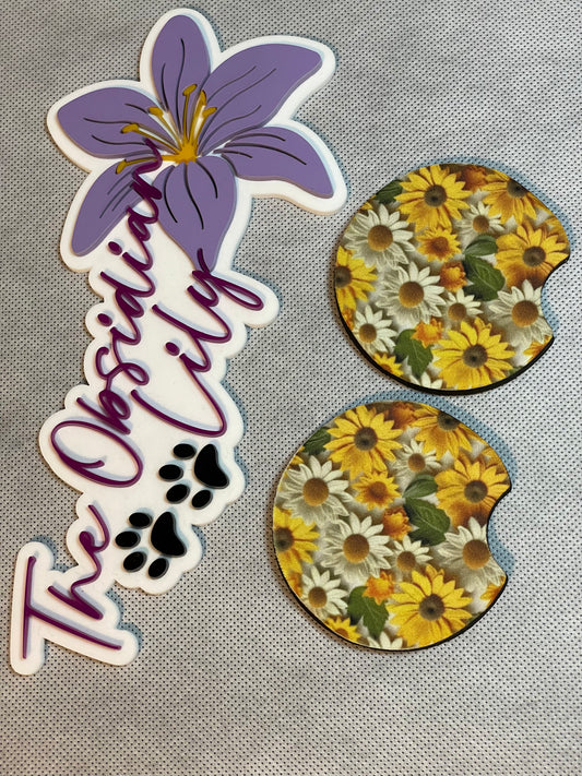 Sunflower Neoprene Car Coasters - Set of 2