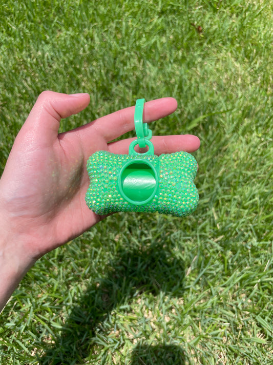 Green Rhinestoned Poop Bag Dispenser