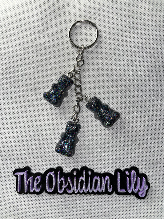 Gunmetal Holographic Gummy Bear Keychain